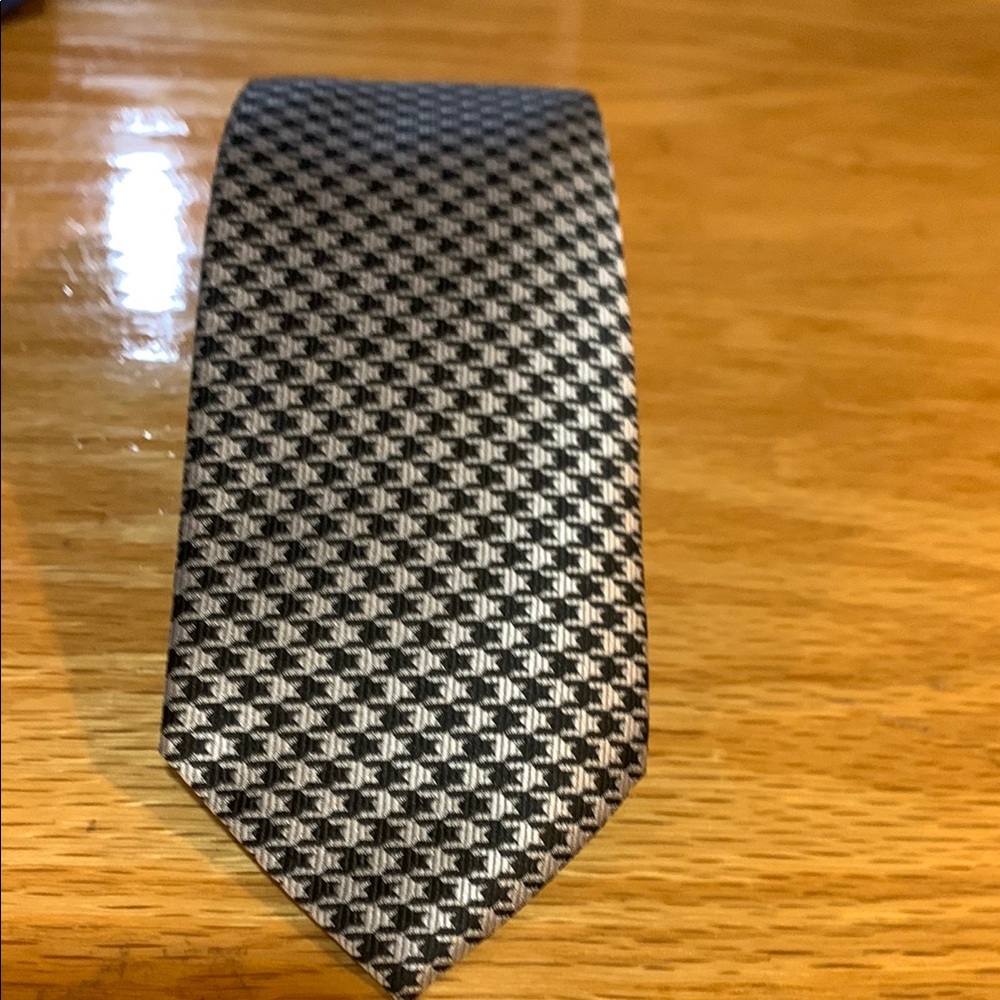 Biba Black and White Houndstooth Silk Tie